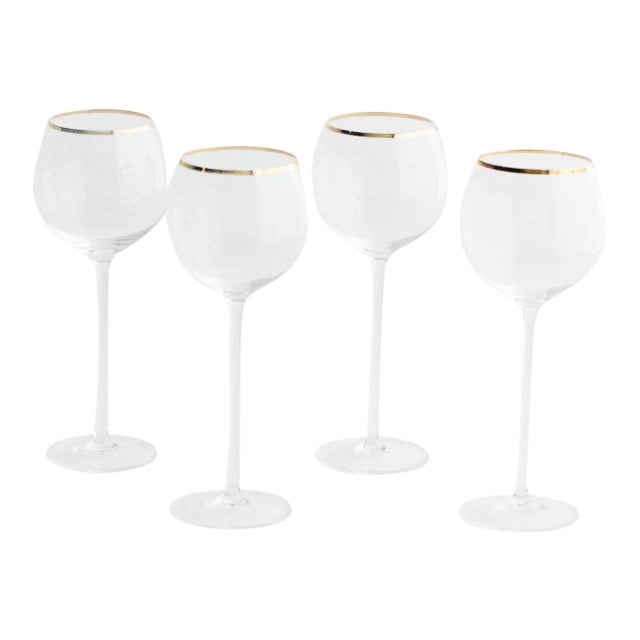 Siren Beverageware Clear + Gold White Wine - Set of 4 For Sale