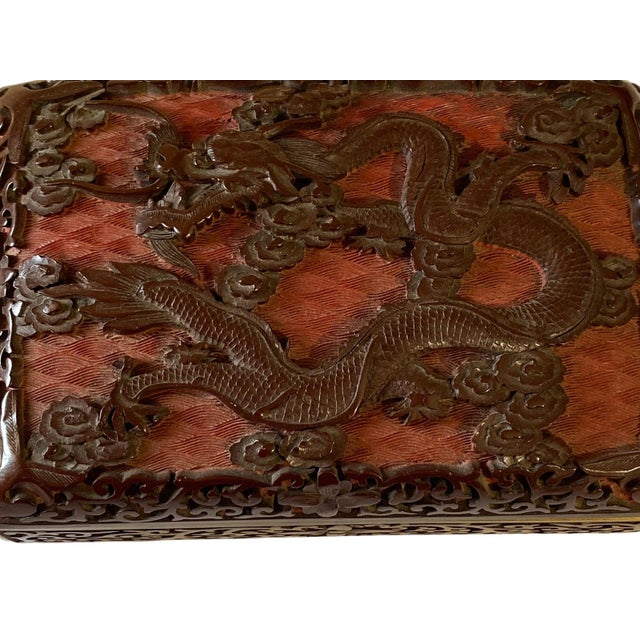 1940s Lacquerware Handwork Carved Enamel Bronze Dragon Box For Sale - Image 5 of 9