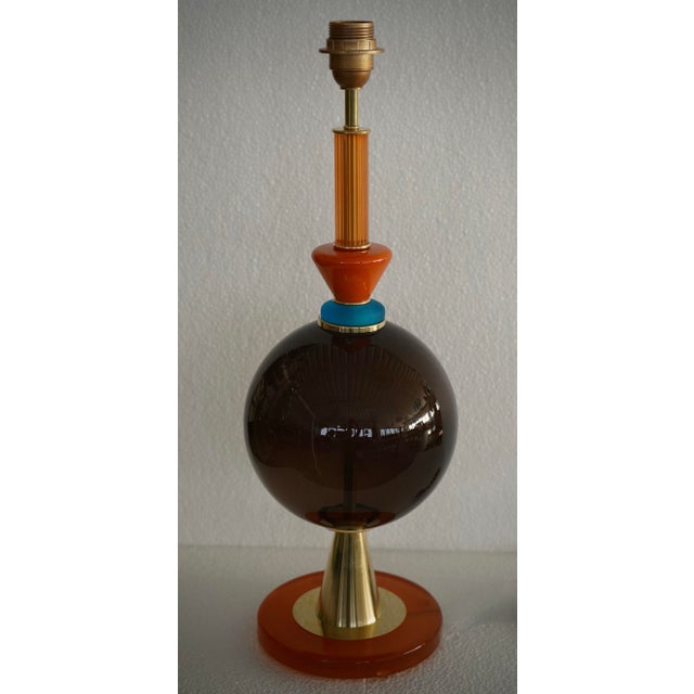 Art Deco Murano Round Black and Orange Art Glass Table Lamp, 2000 For Sale - Image 9 of 10