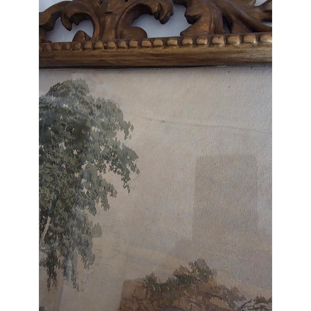 1940s Vintage Italian Watercolor in Antique Giltwood Frame For Sale - Image 5 of 10