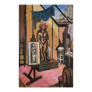 Frederick Robbins Childs (1908-1978) - Expressionist Turbaned Nude Studio Portrait, Signed (Ca. 1955, Oil on Canvas)/Henri Matisse
