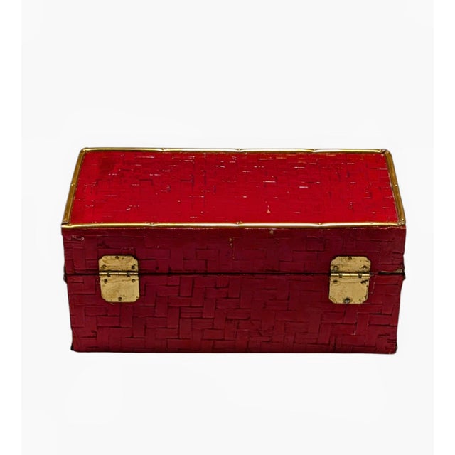 1930s 1930s Elegant Red Lacquer Woven Bamboo Box For Sale - Image 5 of 10