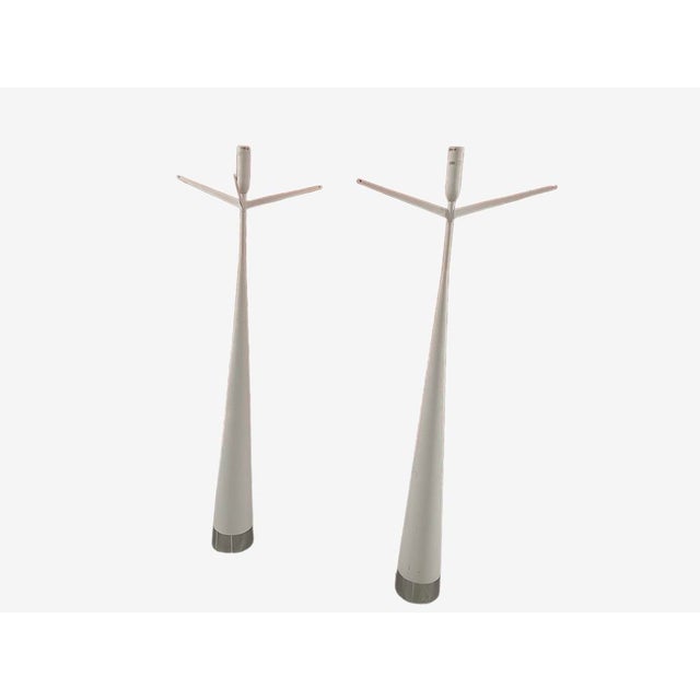 Pair Floor Lamps Attributed to Barry Dixon for Arteriors, Ivory With Chrome Base For Sale In Atlanta - Image 6 of 7