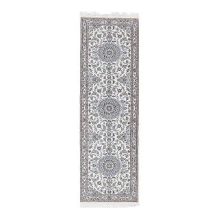 Ivory Color Fine Hand Knotted Silk & Wool Nain Runner For Sale