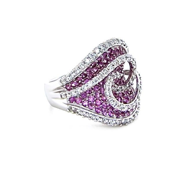 2020s 18ct White Gold Pink Sapphire and Diamond Dress Ring 3.74ct 17.85g, Size 7.75 For Sale - Image 5 of 11