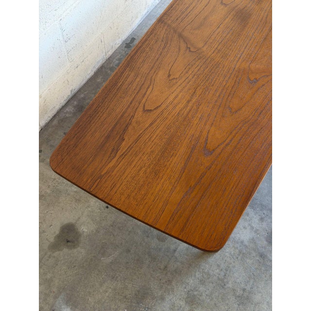 Wood Teak Coffee Table With Slatted Lower Shelf and Tapered Legs Denmark 1960s For Sale - Image 7 of 9