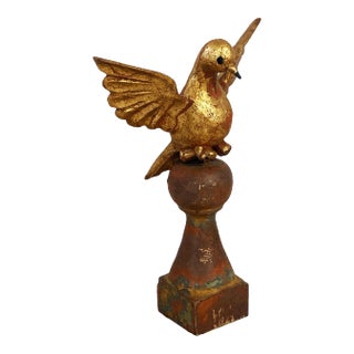 Carved Wood Dove the Holy Spirit Sculpture on Finial 7" H For Sale