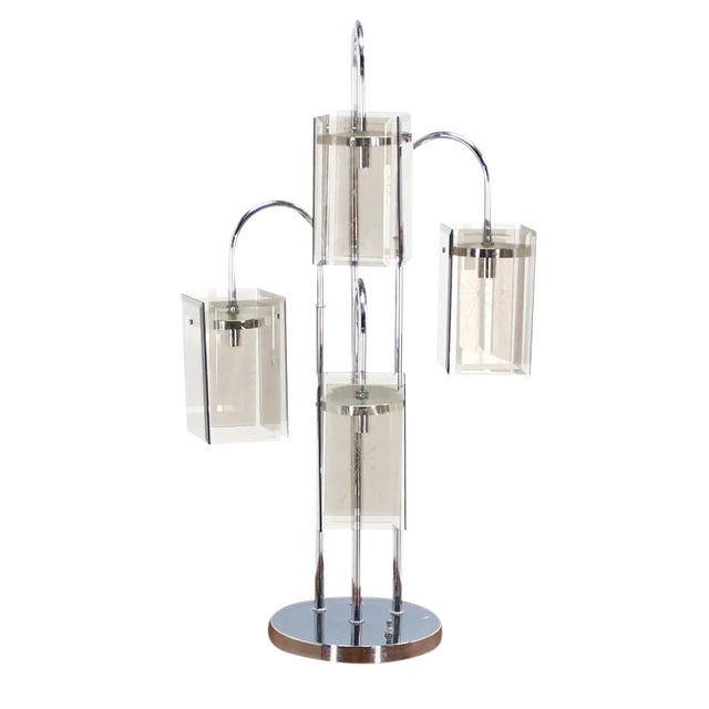 Chrome and Smokes Glass Shade Mid-Century Modern Table Lamp For Sale - Image 9 of 9