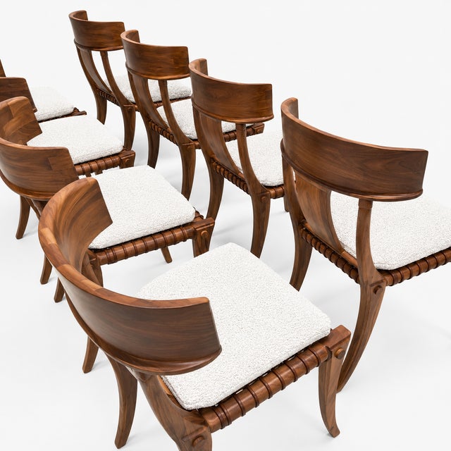 Vintage Klismos Style Solid Walnut Dining Chairs White Boucle- Set of 10 For Sale - Image 4 of 4