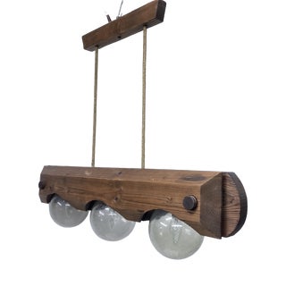 Brutalist 3-Light Pendant Lamp in Wood and Glass from Temde, 1970s For Sale