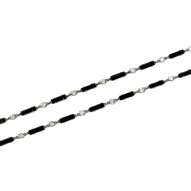 Black Czechoslovakian Art Deco Black Glass and Crystal Geometric Pendant Necklace, 1920s For Sale - Image 8 of 11