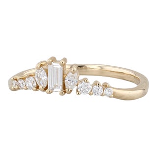 New 0.28ctw Diamond Contoured Ring 14k Yellow Gold Guard Wedding Band Stackable For Sale