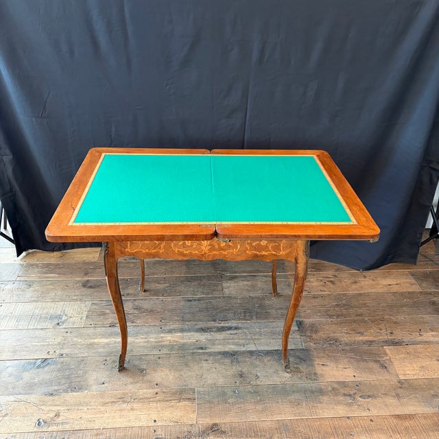 French Louis XV Walnut Marquetry Inlaid Card and Backgammon Table For Sale - Image 13 of 15