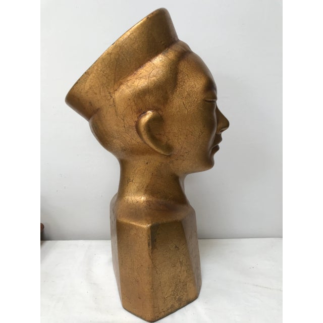 Mid 20th Century Mid Century Modern Gilded Oriental Male Head Bust Statue For Sale - Image 5 of 7
