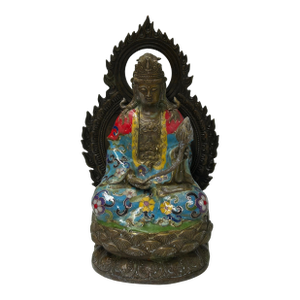 Vintage Cloisonne Enamel Lotus Bodhisattva Metal Buddha Statue