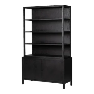 Four Hands Hopkins Brushed Ebony Oak Veneer Large Contemporary Bookcase with Cabinets