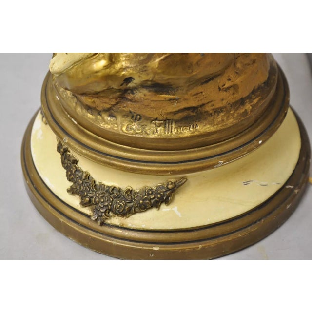 Antique French Renaissance Moreau Figural Metal Table Lamp, Wife & Farmer For Sale - Image 11 of 12