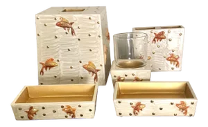 Mike and Ally Luxury Enameled Gilt Koi Fish Bathroom Set - Set of 6