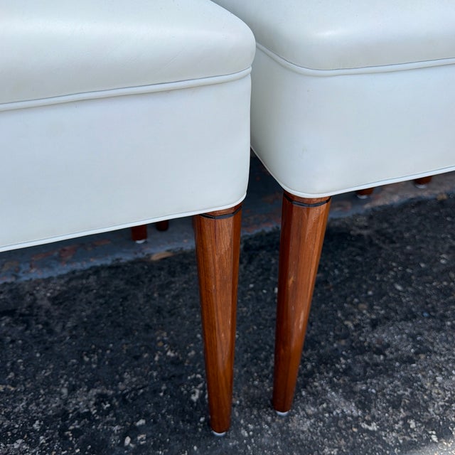 Late 20th Century Set of 8 Art Deco Polished Wood Leather Dining Chairs For Sale - Image 4 of 12