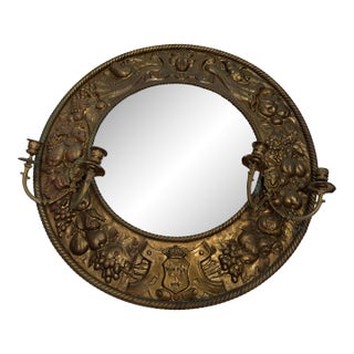 Antique 19th C French Girandole Mirror / Mirrored Wall Sconce - Ornate Cast Brass - 29" For Sale