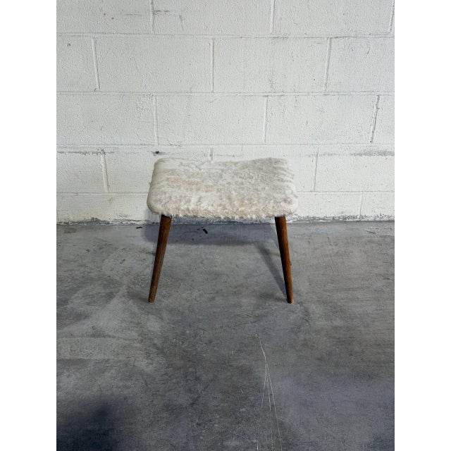 Mid 20th Century Vintage Danish Mid Century Modern Teak Vanity Stool With Sheepskin Upholstery For Sale - Image 5 of 8