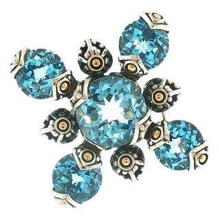 Late 20th-Century John Hardy Sterling and 18 Karat Blue Topaz Cross Brooch For Sale