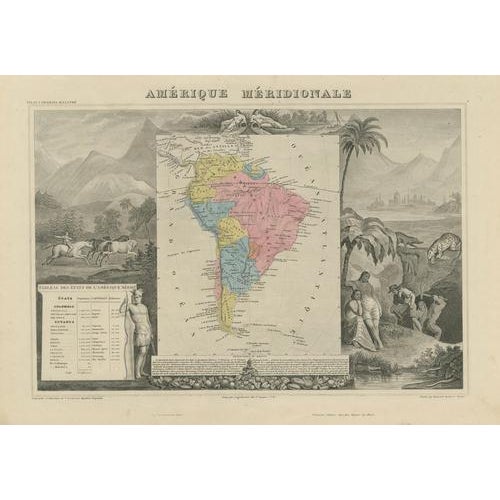 Antique Hand-Colored Map of South America by Levasseur, 1845 For Sale - Image 3 of 15