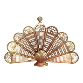 1980s Hollywood Regency Folding Brass Peacock Clamshell Fireplace Screen For Sale