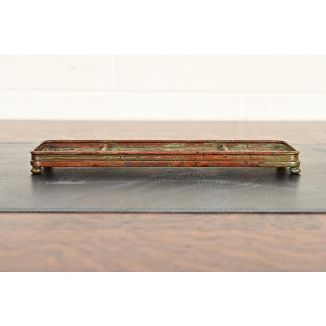 Tiffany Studios Tiffany Studios New York Grapevine Pattern Bronze and Favrile Slag Glass Pen Tray For Sale - Image 4 of 12