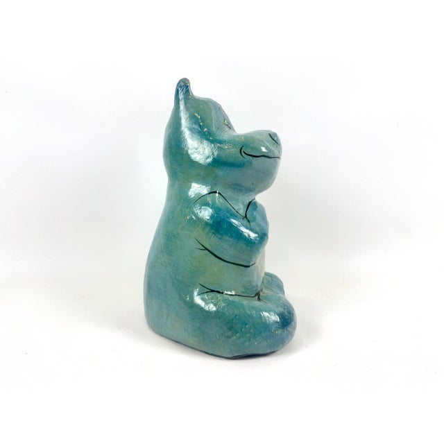 Mid-Century Modern Vintage Hand-Painted Paper Mâché Seated Hippo, 1960s For Sale - Image 3 of 13