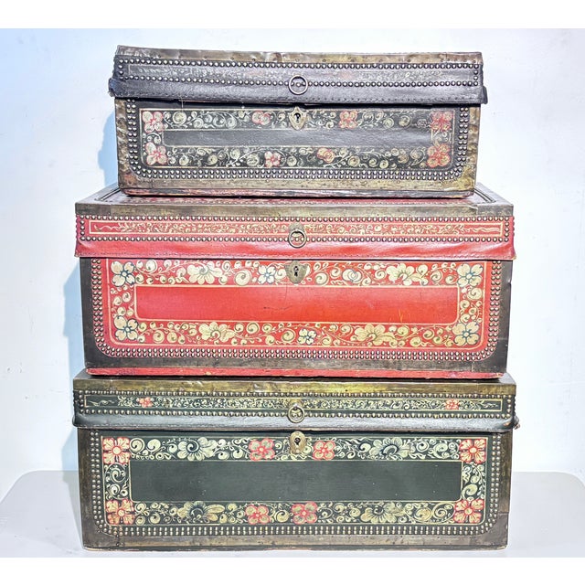 Red 19th Century Chinese Export Red Leather Camphor Wood Trunk For Sale - Image 8 of 8