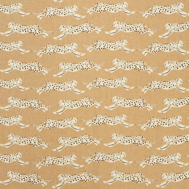 Sample - Schumacher Leaping Leopards Fabric in Sand For Sale