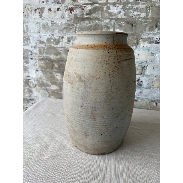 Rustic Handcrafted Stoneware Vase / Large Primitive Ceramic Vessel For Sale - Image 4 of 7