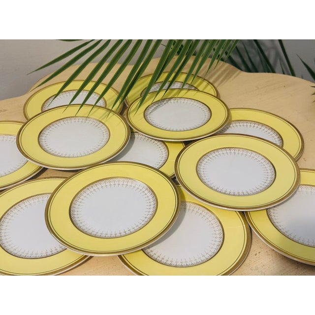 A rare complete MidCentury English China set of twelve incredible yellow & gold border. Hollywood Regency yellow:) 12 -...