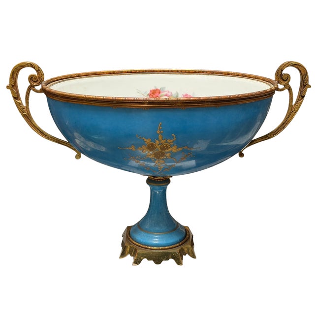 French Sevres Style Porcelain Centerpiece Bowl With Gilt Bronze Mounts For Sale - Image 3 of 5