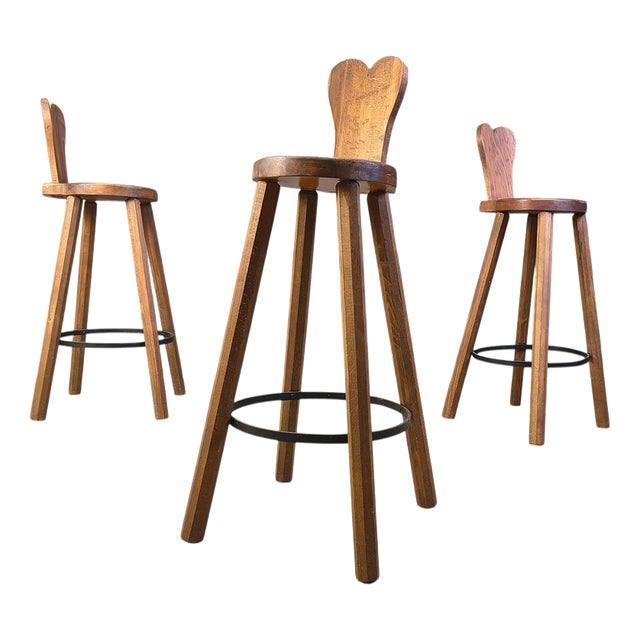 Vintage Brutalist Bar Stools, 1960s, Set of 3 For Sale
