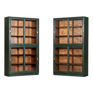 English Painted Glazed Mahogany Display Bookcase, 1940 For Sale