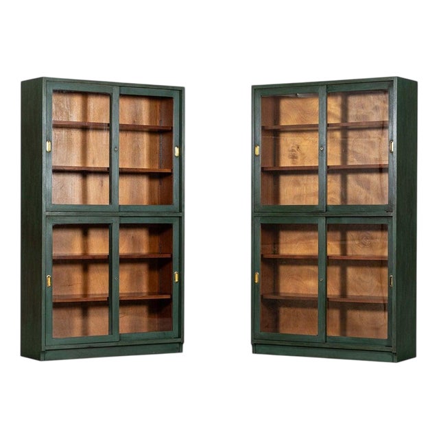 English Painted Glazed Mahogany Display Bookcase, 1940 For Sale