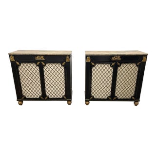 Early 20th Century Vintage Regency Style Two-Door Side Cabinet—A Pair For Sale