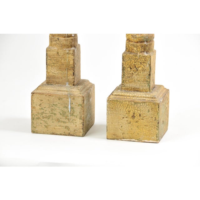 Wood Pair of Antique Wood Candlestick Holders Rustic Chic For Sale - Image 7 of 12