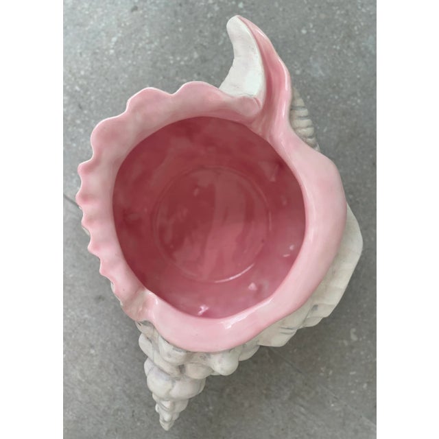 Pink 1978 Vintage Hollywood Regency Ceramic Conch Beach Shell Pink Coastal Cachepot, Planter For Sale - Image 8 of 12