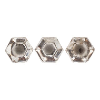 Set of 3 Vintage 2 In. Hexagon Glass Cabinet Drawer Knobs For Sale