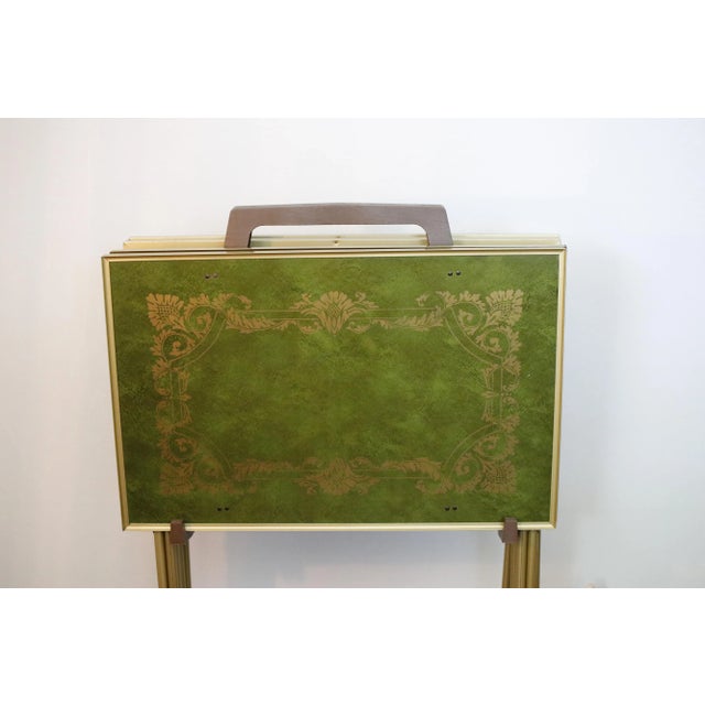 Mid-Century Green and Gold English Regency Design 1960s Tray Tables With Rolling Stand For Sale - Image 6 of 17