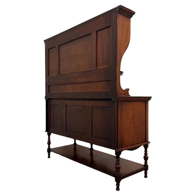 Brown Antique English Carved Walnut Mirror-Back Sideboard, 1900s For Sale - Image 8 of 13