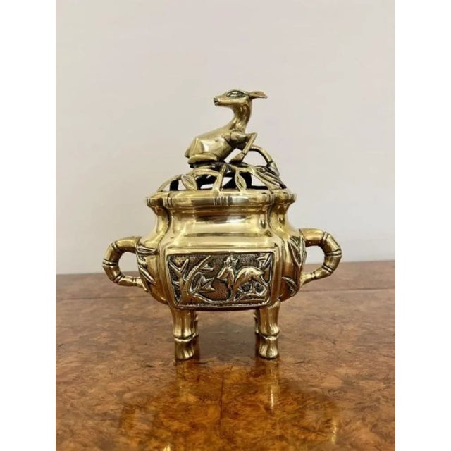 Metal Chinese Brass Lidded Incense Burner, 1880s For Sale - Image 7 of 7