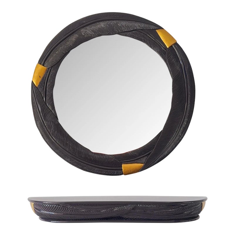 Lacquered Aubergine Palm Leaf Mirror And Wall Mounted Console