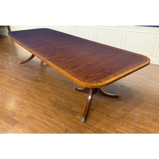 Wood Traditional Multi-Banded Mahogany Dining Table by Leighton Hall - Showroom Sample For Sale - Image 7 of 18