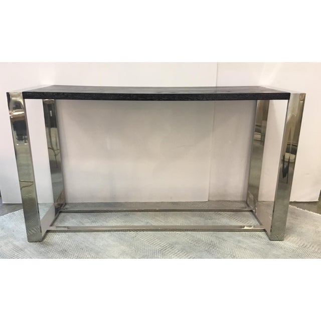 Organic Modern Black Wood and Chrome Console Table | Chairish