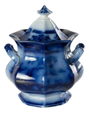 19th Century Flow Blue Sugar Bowl