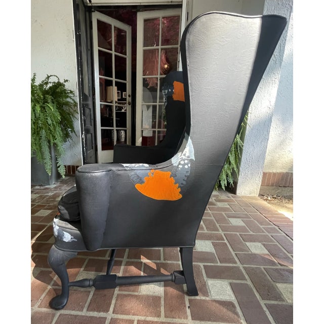 Textile 1990s Vintage Wing Chair With Snake Painted Fabric For Sale - Image 7 of 12